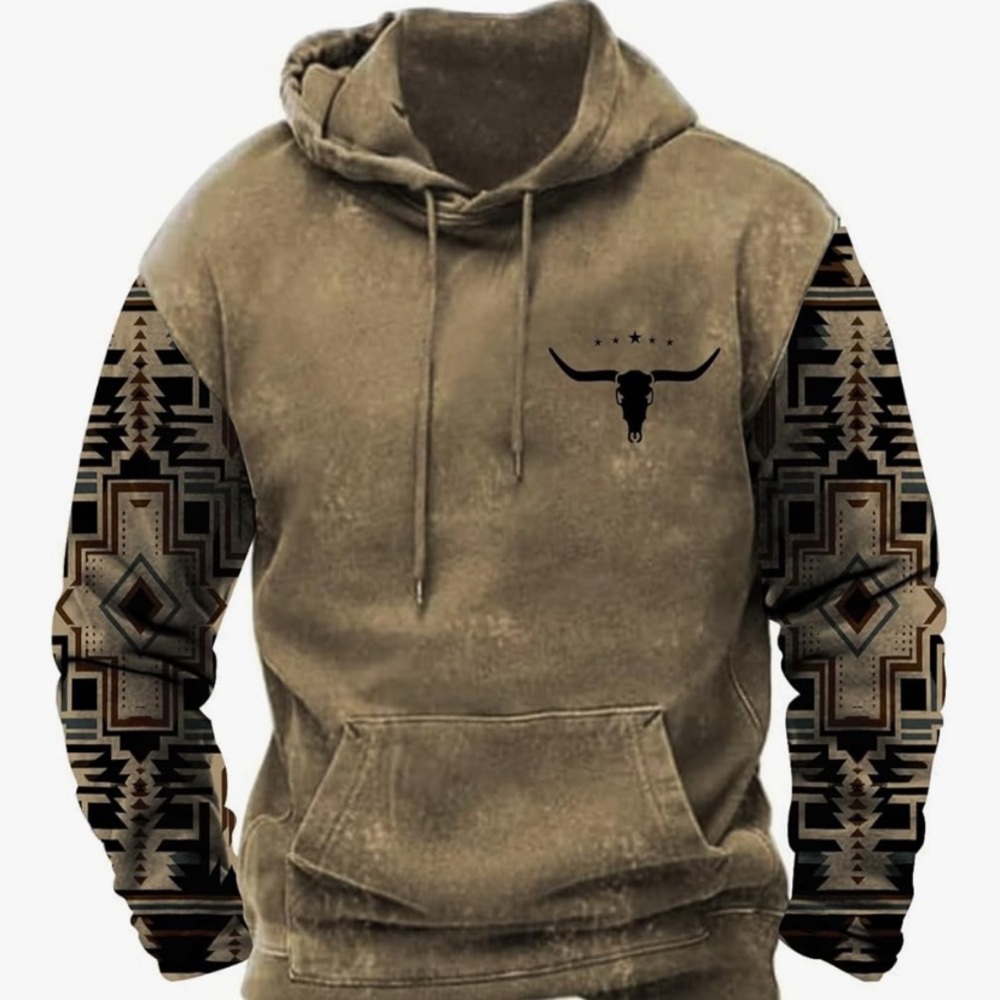 Southwestern pattern cowboy western bull NEW hoodie M medium